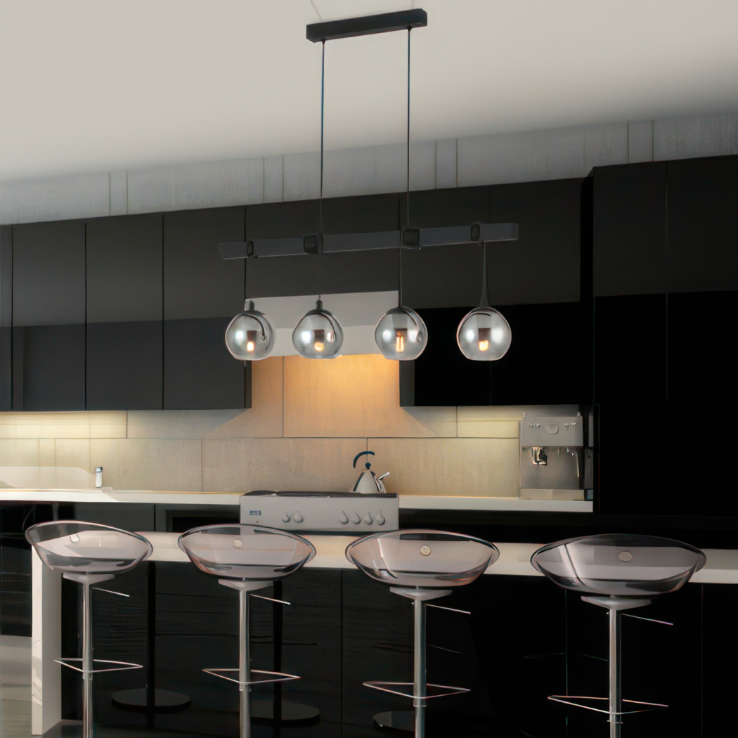 39761 Подвес ARGALLO, 4х40W(E27), L1000, B230, H1500, сталь, черный стекло c напылением, черный-проз