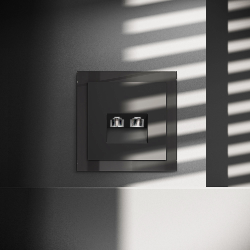 Розетка компьютерная встраиваемая VOLTUM S70 двойная RJ45+RJ45 кат.6, (черный матовый) VLS060208 