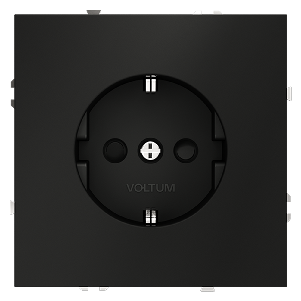 Розетка встраиваемая VOLTUM S70 с заземлением и защитными шторками, 16А, (черный матовый) VLS040208 