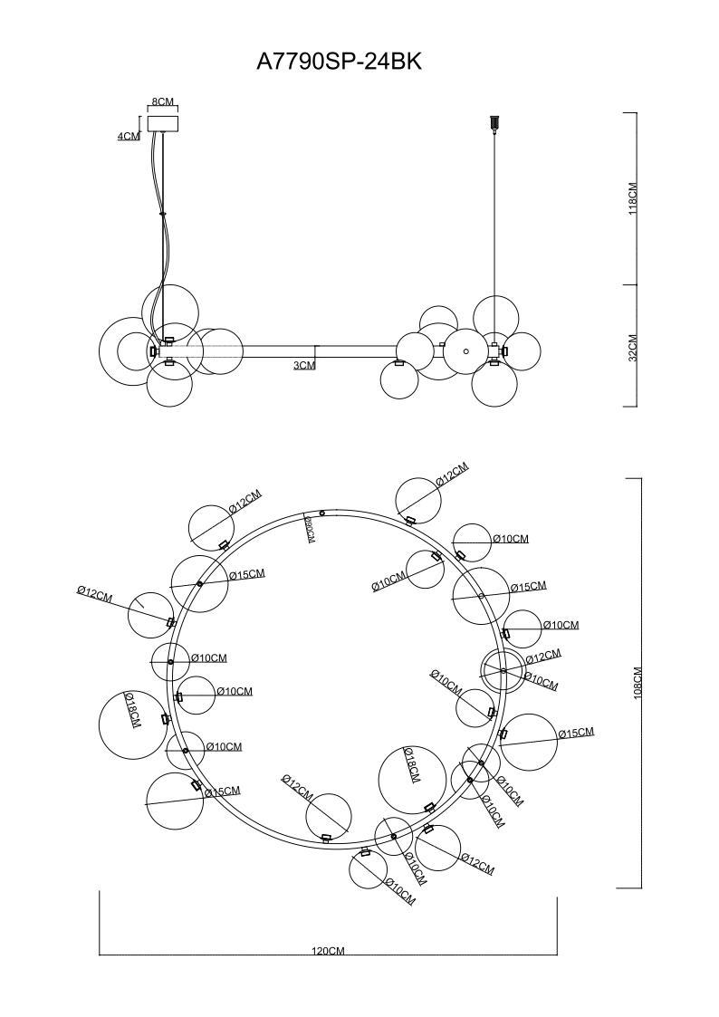 Картинка Подвесной светильник Arte Lamp Vincent A7790SP-24BK