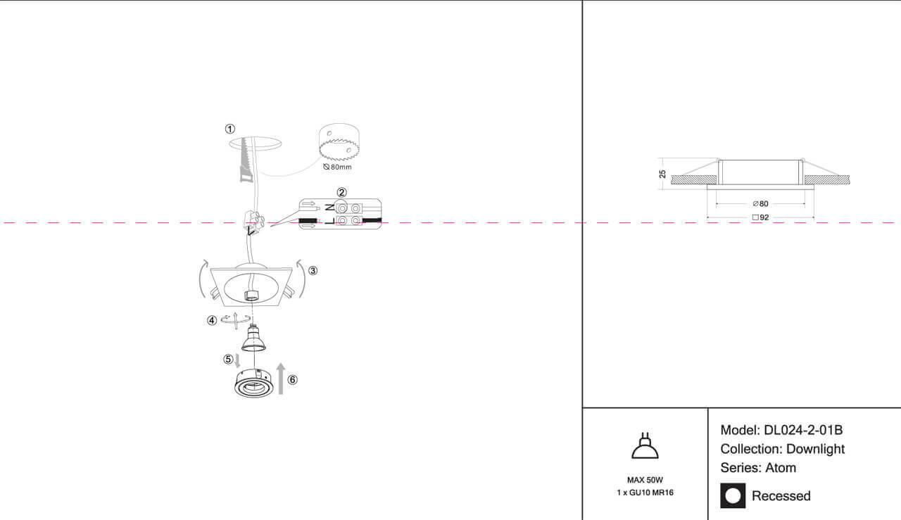 Картинка Встраиваемый светильник Maytoni Atom DL024-2-01B