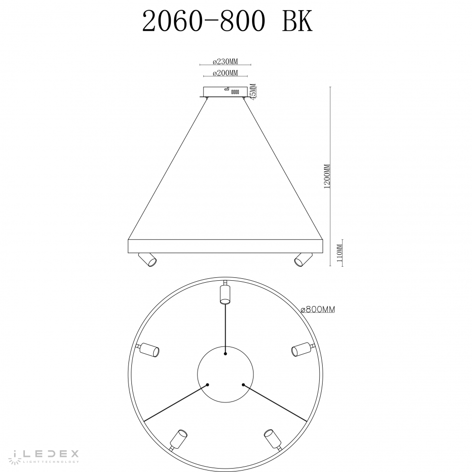 Картинка Светильник подвесной iLedex Vision iLedex 2060-D800 BK