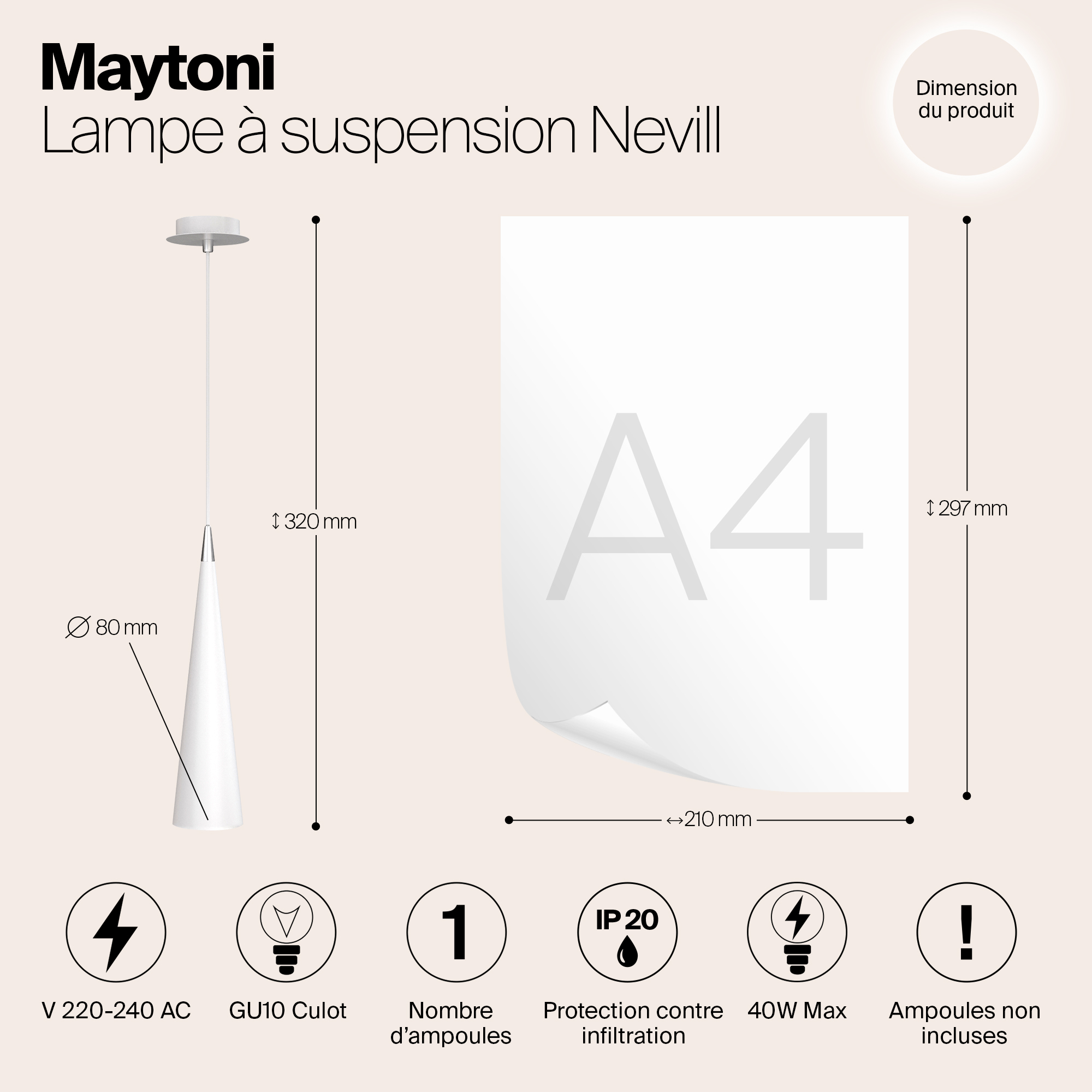 Картинка Подвесной светильник Maytoni Nevill P318-PL-01-W