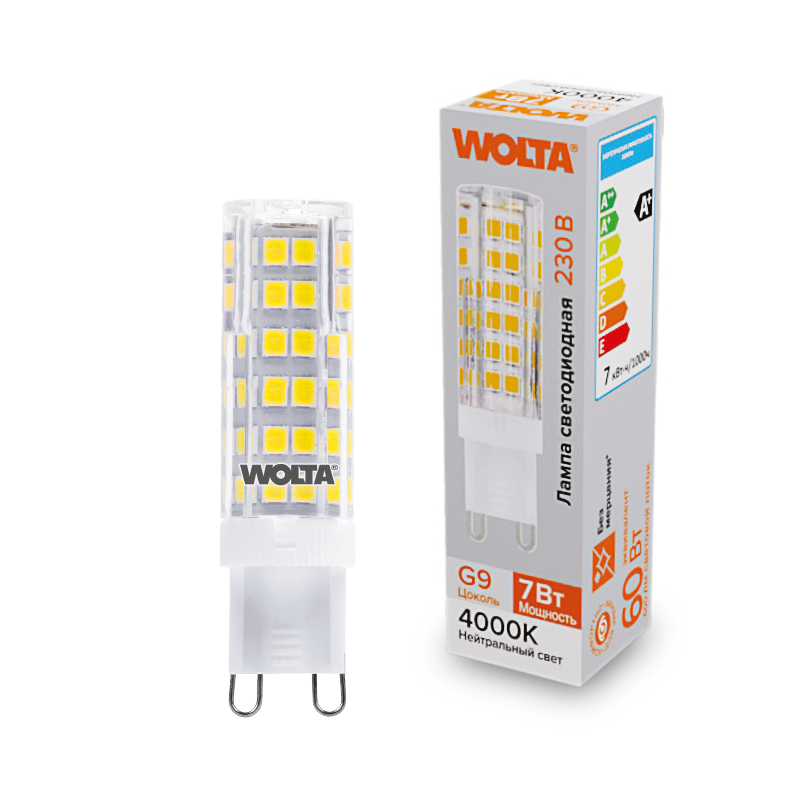"Светодиодная лампа  WOLTA WSTD-JCD-7W4KG9-C (керамика) ""Капсульная"" JCD 7Вт 600лм 4000K G9 1/10/100/1000" купить в Алматы svet.kz