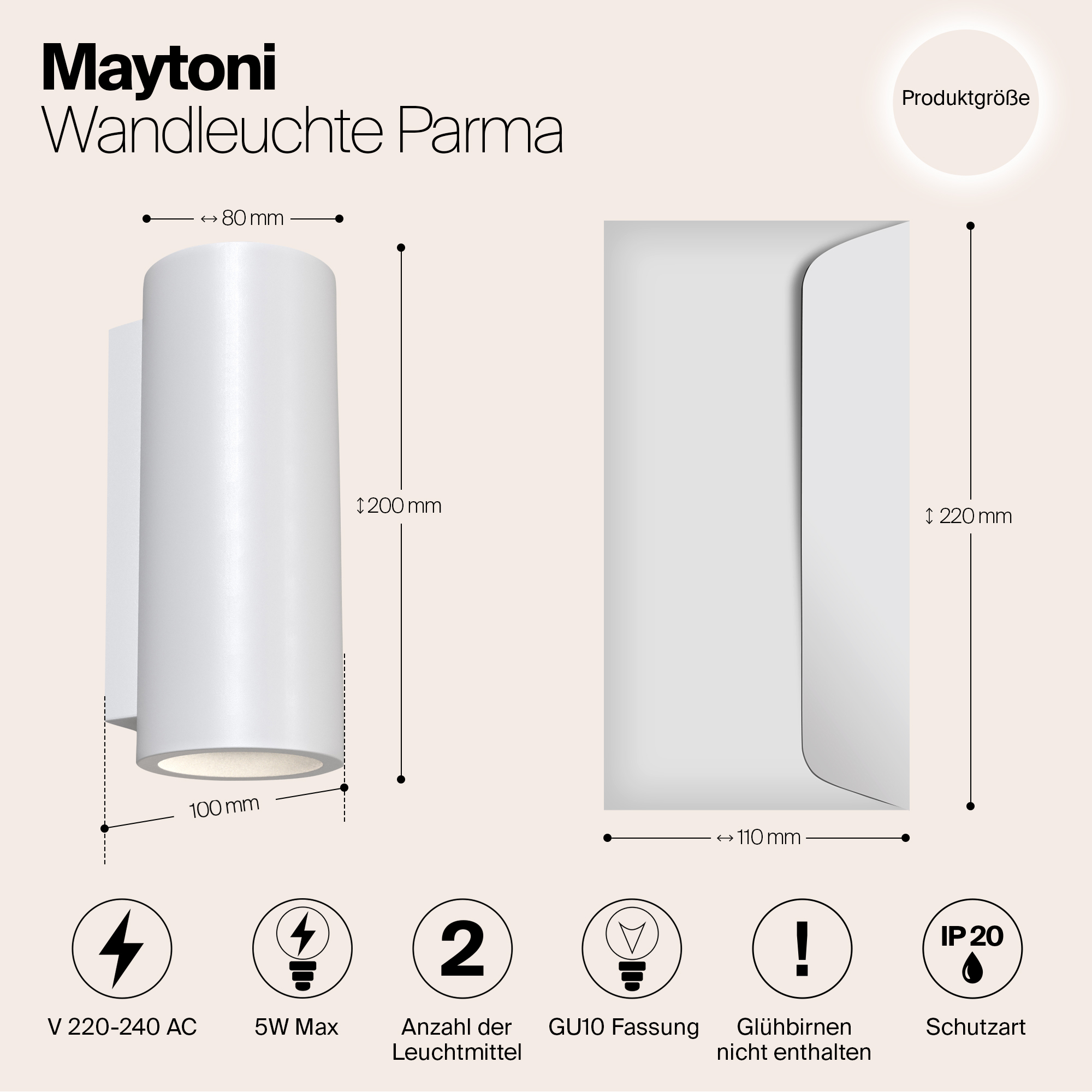 Картинка Светильник настенный Maytoni Parma C191-WL-02-W