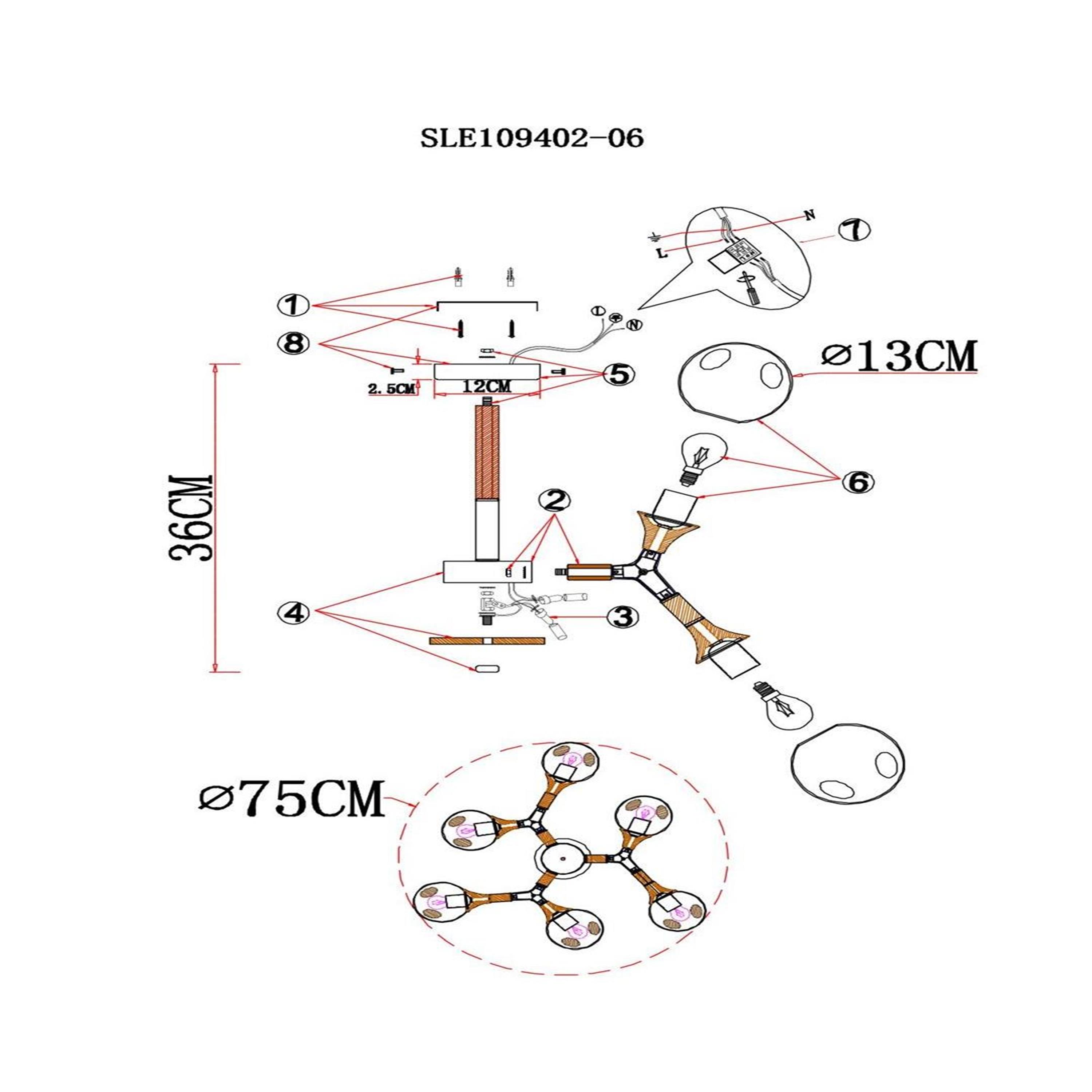 Картинка Потолочная люстра Evoluce Raquel SLE109402-06