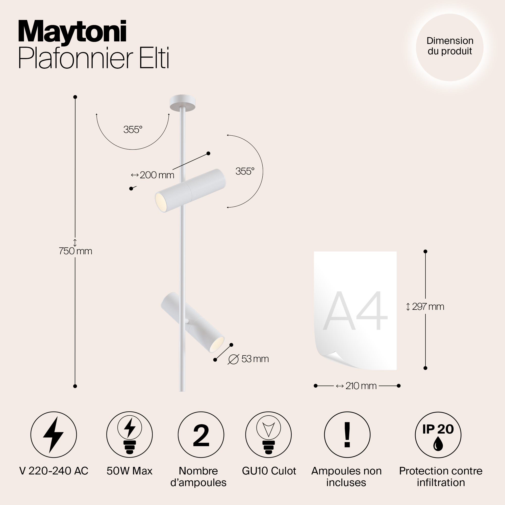 Картинка Потолочный светильник Maytoni Elti C021CL-02W