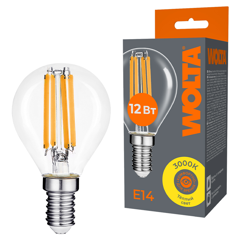 Картинка Светодиодная лампа WOLTA WF-G45-12W3KE14