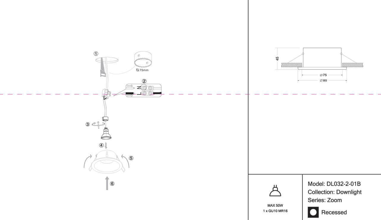 Картинка Встраиваемый светильник Maytoni Zoom DL032-2-01B