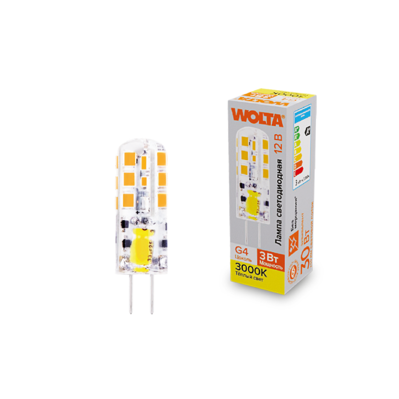 "Светодиодная лампа  WOLTA WSTD-JC-12V3W3KG4-S (силикон) ""Капсульная"" JC 3Вт 240лм 3000K G4 1/10/100/1000" купить в Алматы svet.kz