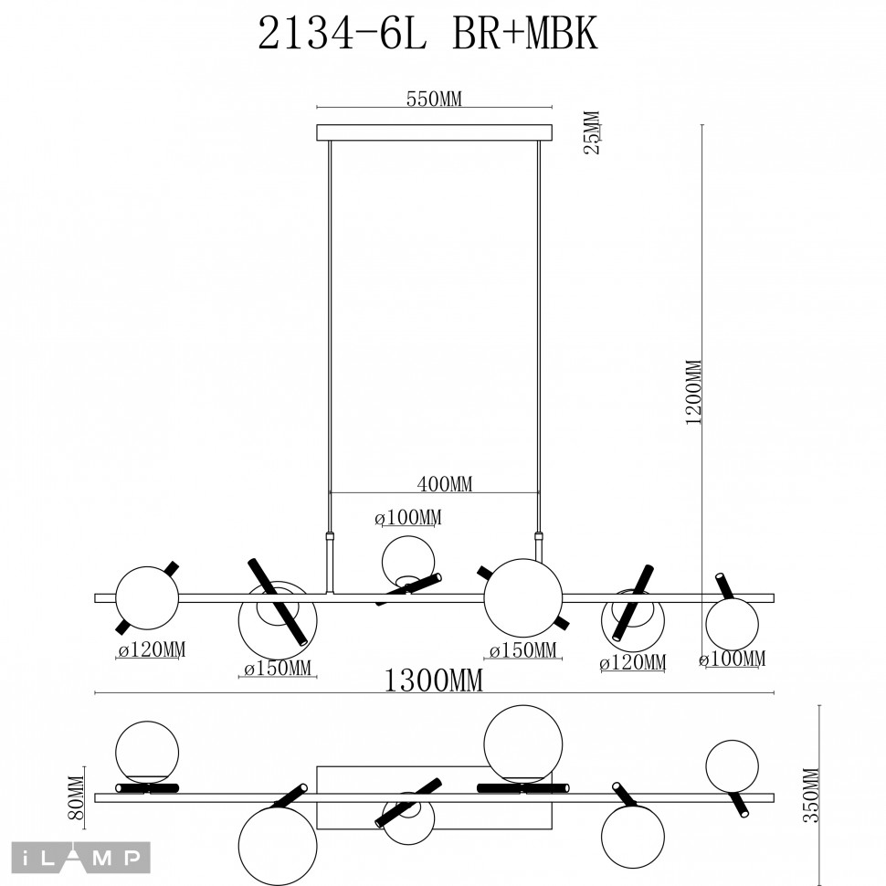 Картинка Светильник подвесной iLamp Golden 2134-6L BR+MBK