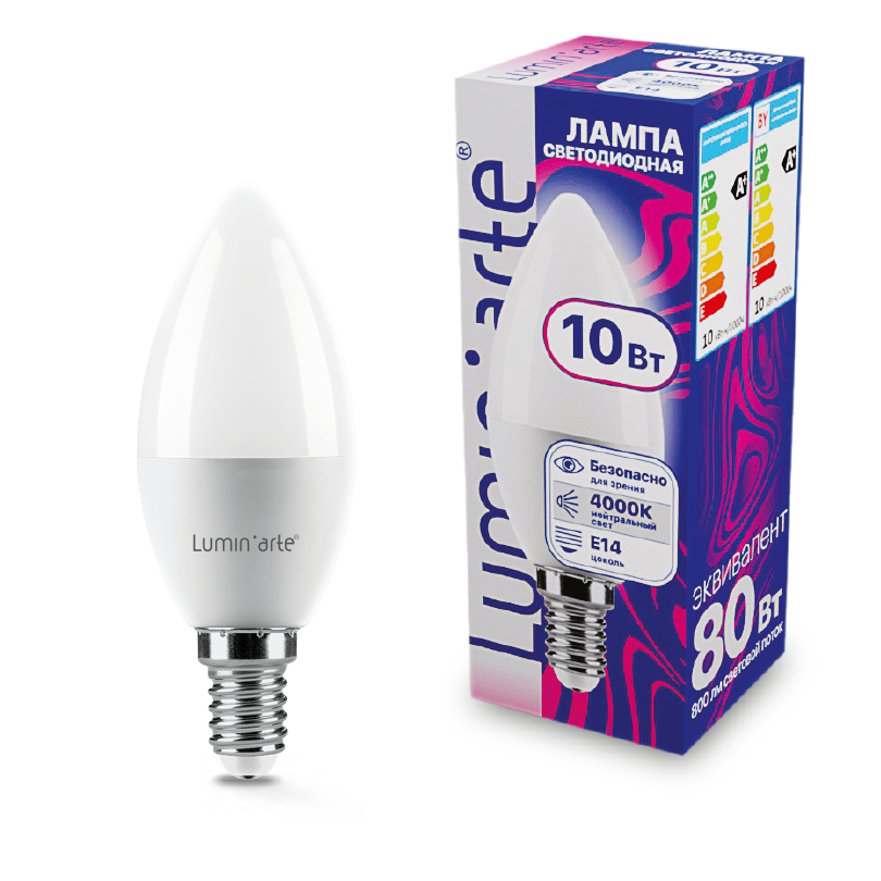 Светодиодная лампа LUMIN'ARTE LSTD-C37-10W4KE14 "Свеча" C37 10Вт 800лм 4000К Е14 1/10/100 купить в Алматы svet.kz