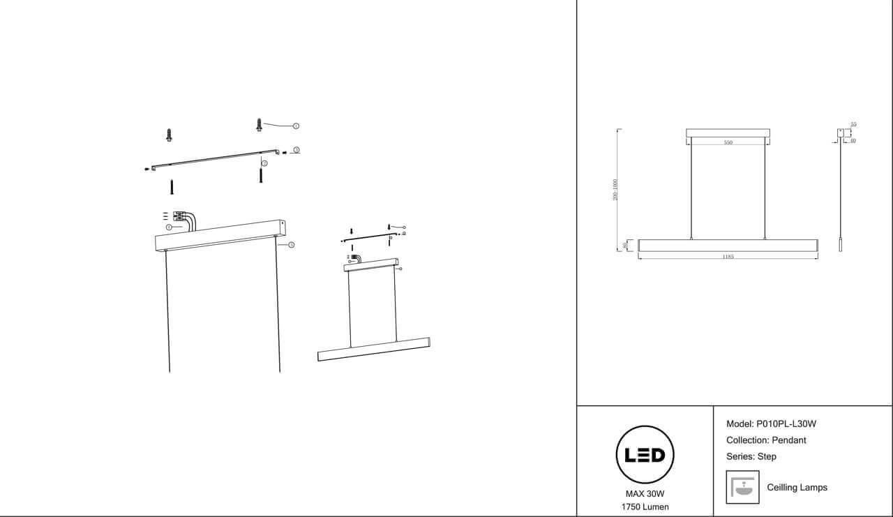 Картинка Подвесной светодиодный светильник Maytoni Step P010PL-L30W