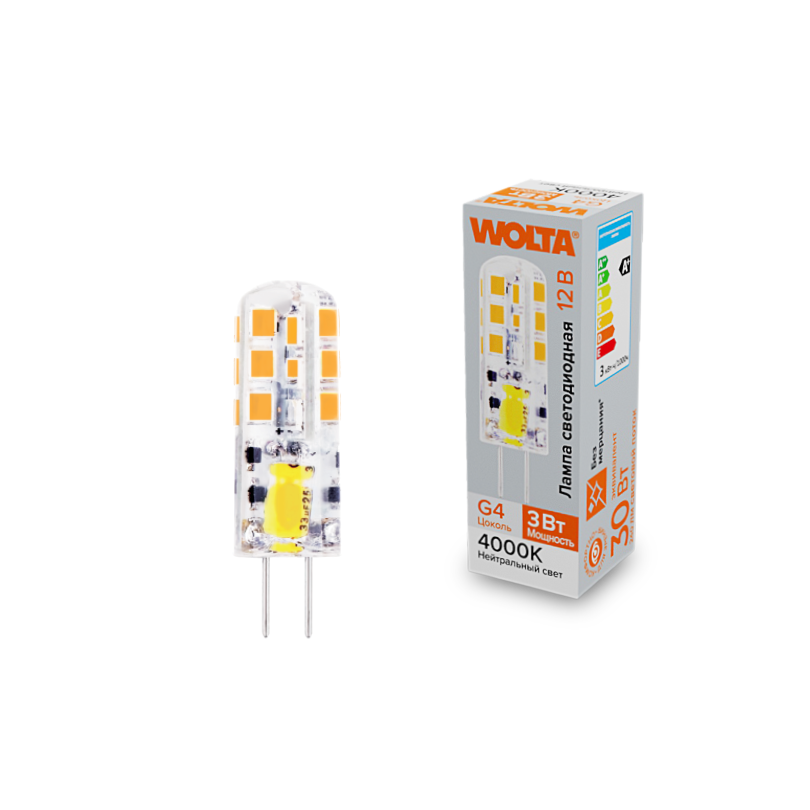 "Светодиодная лампа  WOLTA WSTD-JC-12V3W4KG4-S (силикон) ""Капсульная"" JC 3Вт 240лм 4000K G4 1/10/100/1000" купить в Алматы svet.kz
