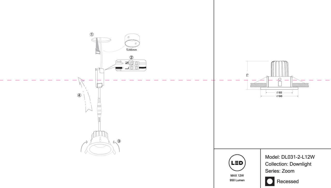 Картинка Встраиваемый светодиодный светильник Maytoni Zoom DL031-2-L12W