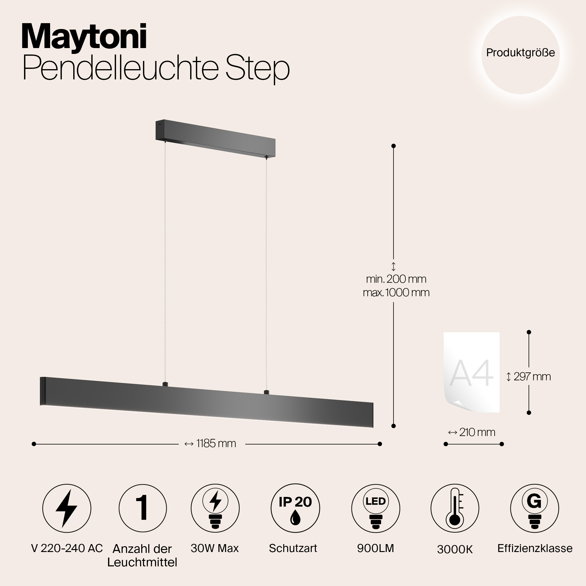 Картинка Подвесной светодиодный светильник Maytoni Step P010PL-L30B