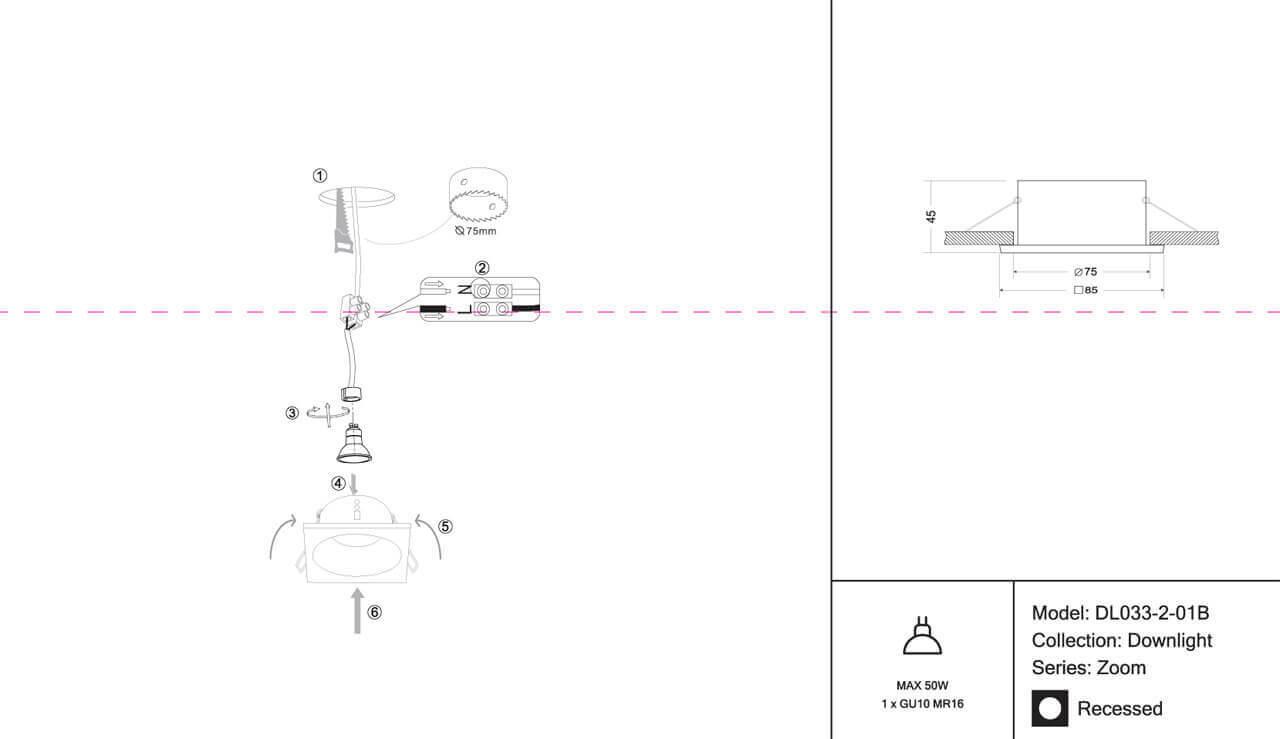 Картинка Встраиваемый светильник Maytoni Zoom DL033-2-01B
