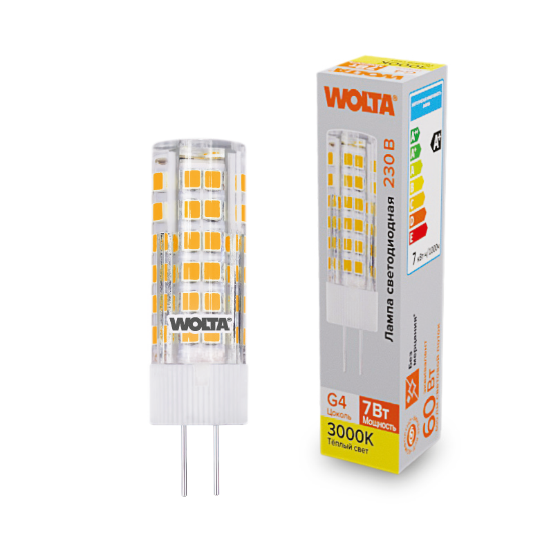 "Светодиодная лампа  WOLTA WSTD-JC-220V7W3KG4-C (керамика) ""Капсульная"" JC 7Вт 600лм 3000K G4 1/10/100/1000" купить в Алматы svet.kz
