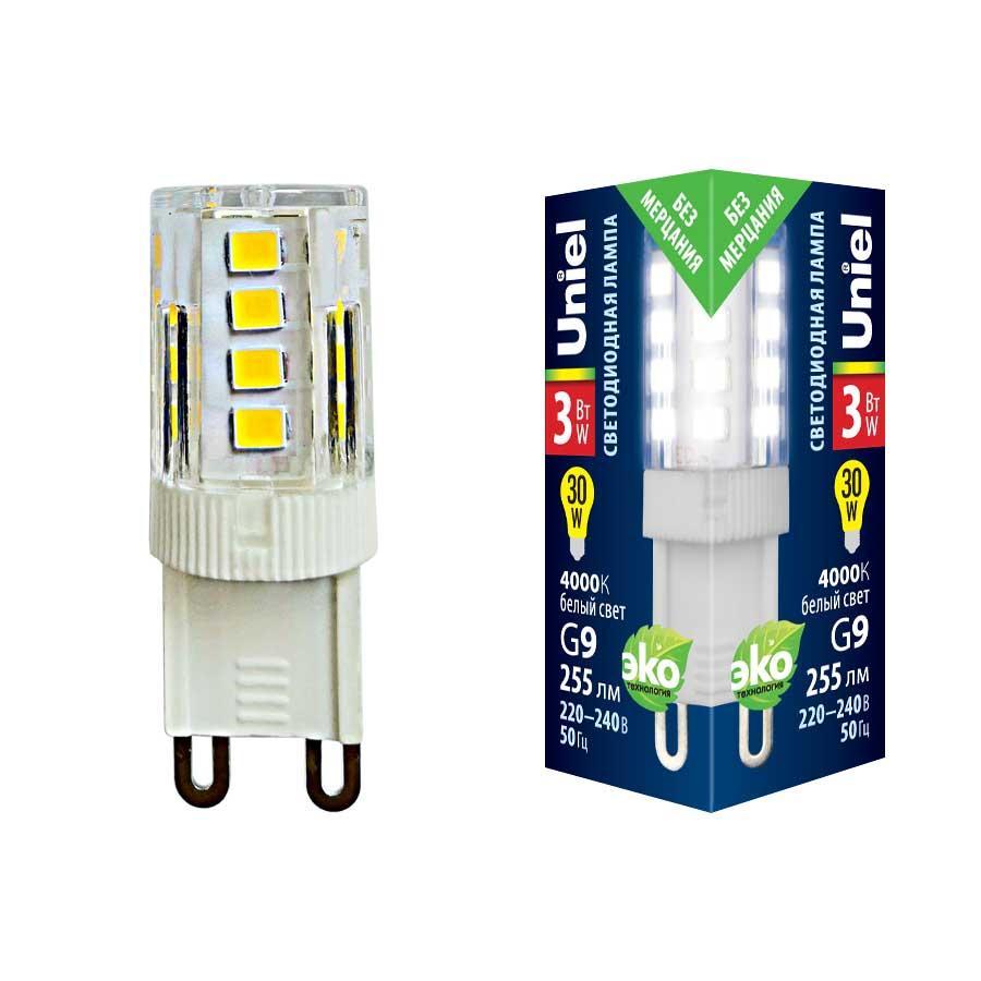 LED-JCD-3W/4000K/G9/CL GLZ09TR Лампа светодиодная, прозрачная. Белый свет (4000К). Картон. ТМ Uniel. купить в Алматы svet.kz
