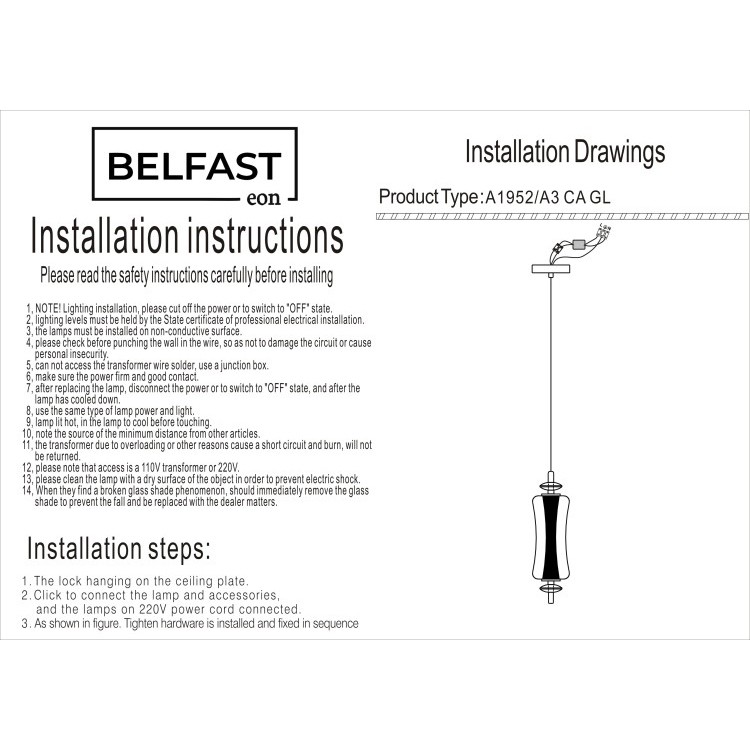 Картинка Светильник подвесной Belfast Herbison A1952 / A3 CA GL