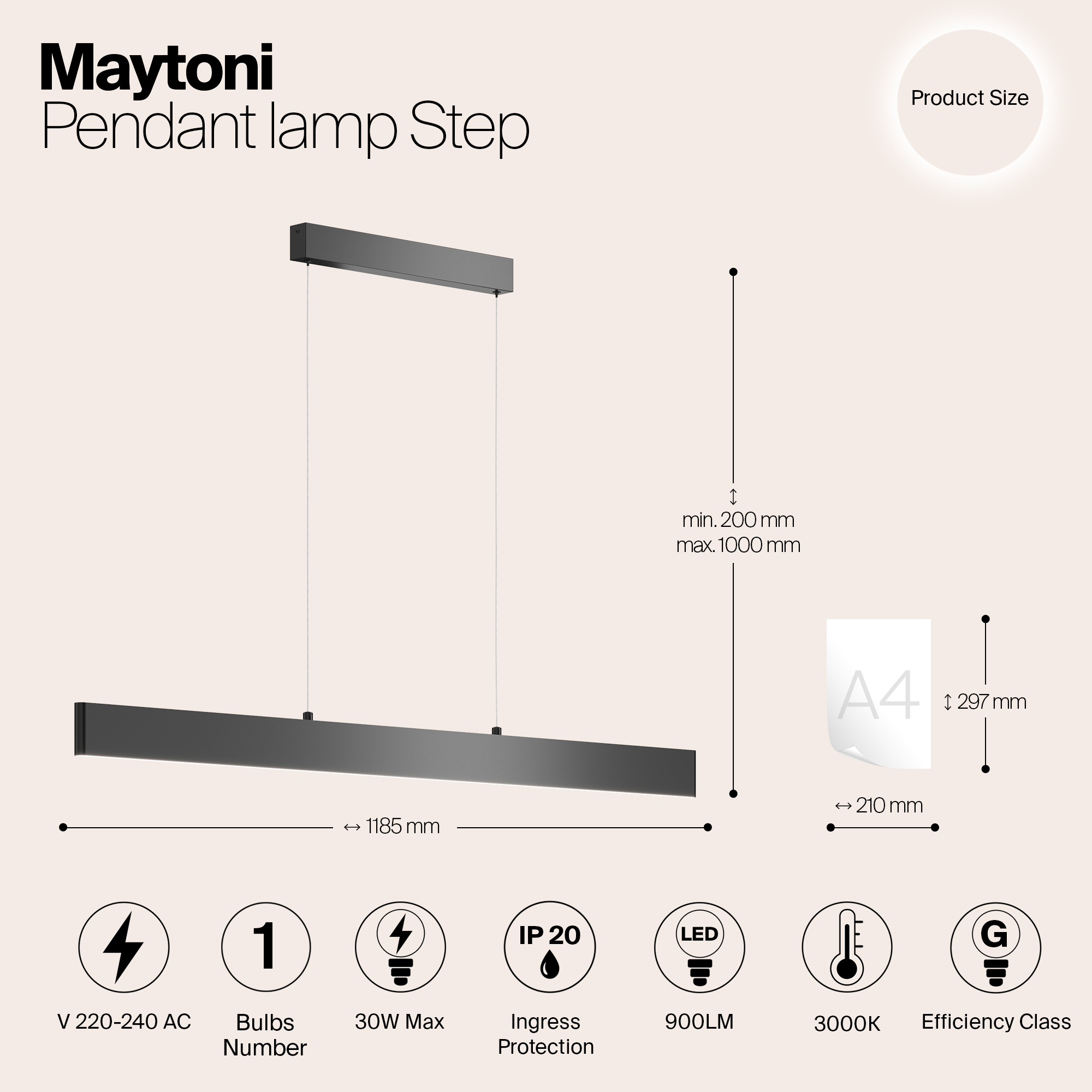 Картинка Подвесной светодиодный светильник Maytoni Step P010PL-L30B
