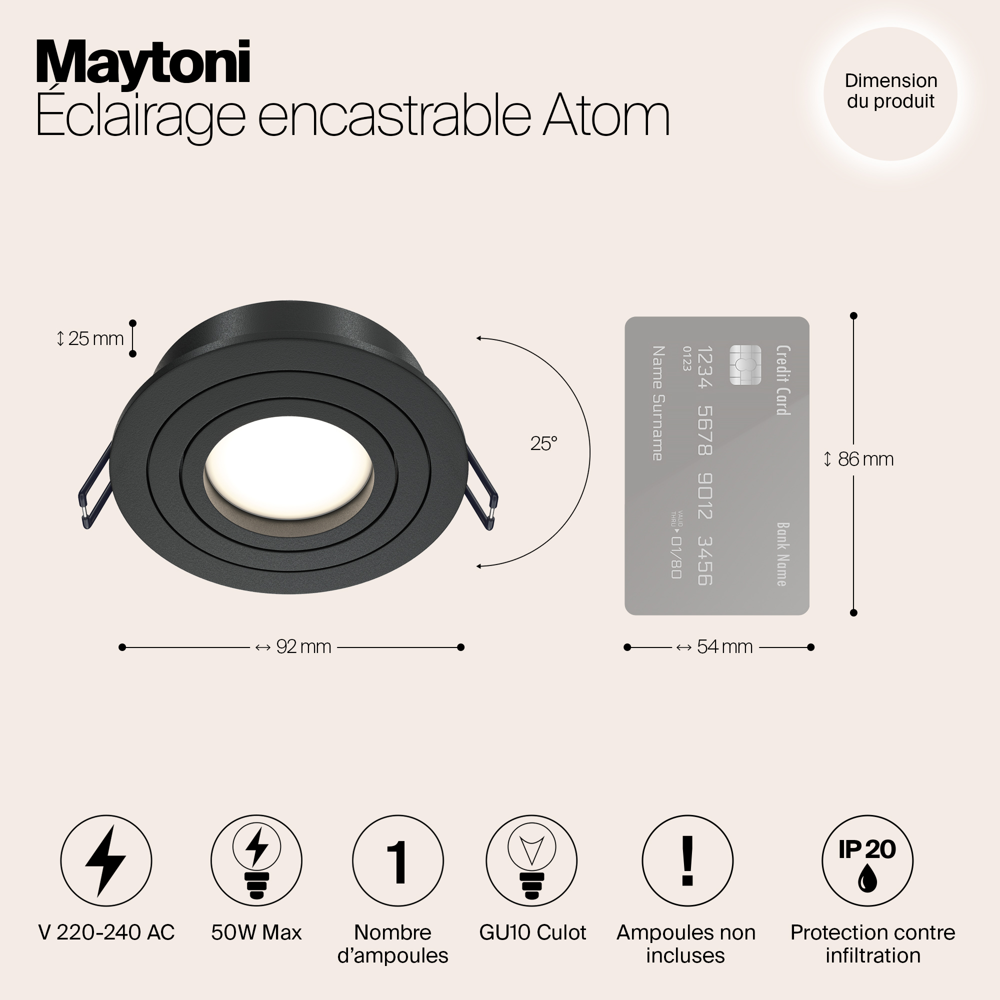 Картинка Встраиваемый светильник Maytoni Atom DL023-2-01B