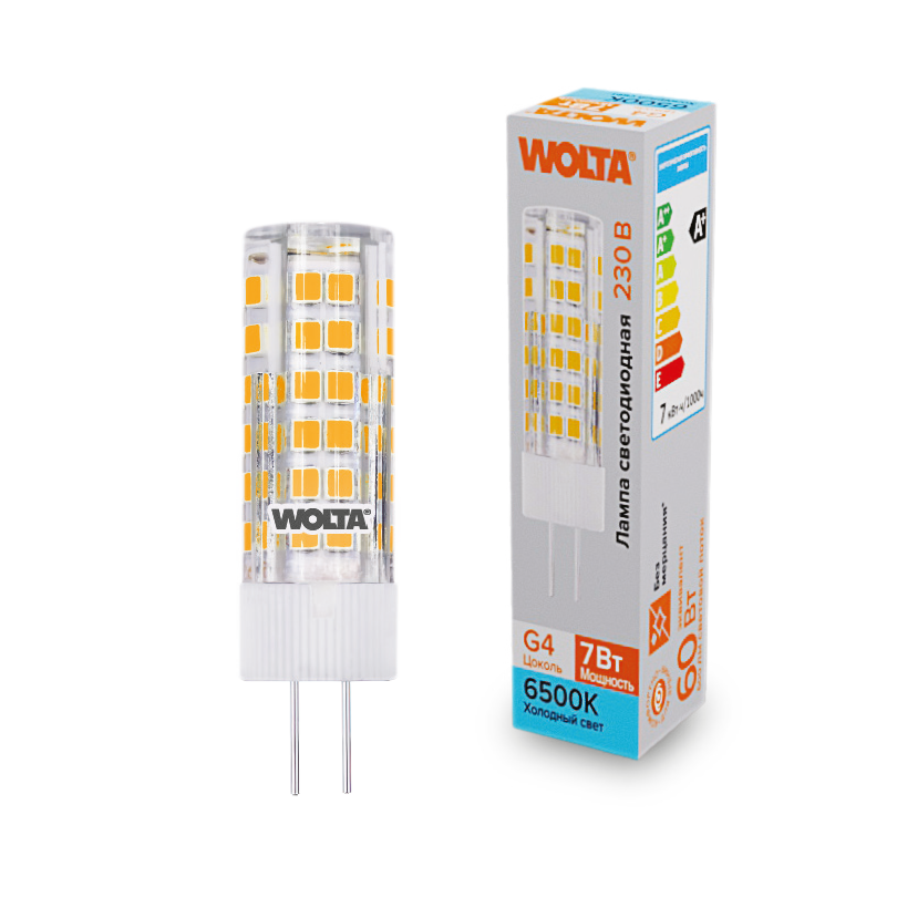 "Светодиодная лампа  WOLTA WSTD-JC-220V7W6KG4-C (керамика) ""Капсульная"" JC 7Вт 600лм 6500K G4 1/10/100/1000" купить в Алматы svet.kz