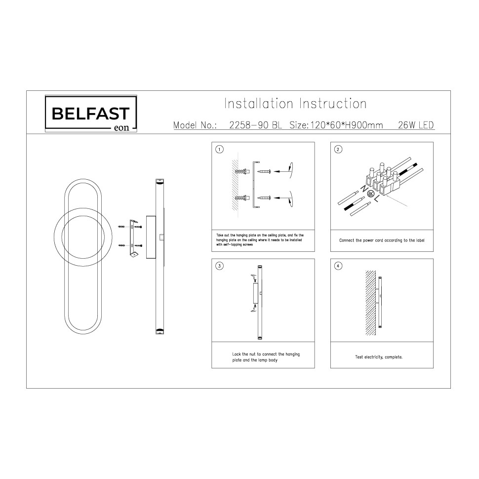 Картинка Светильник настенный Belfast Witham 2258-90 BL
