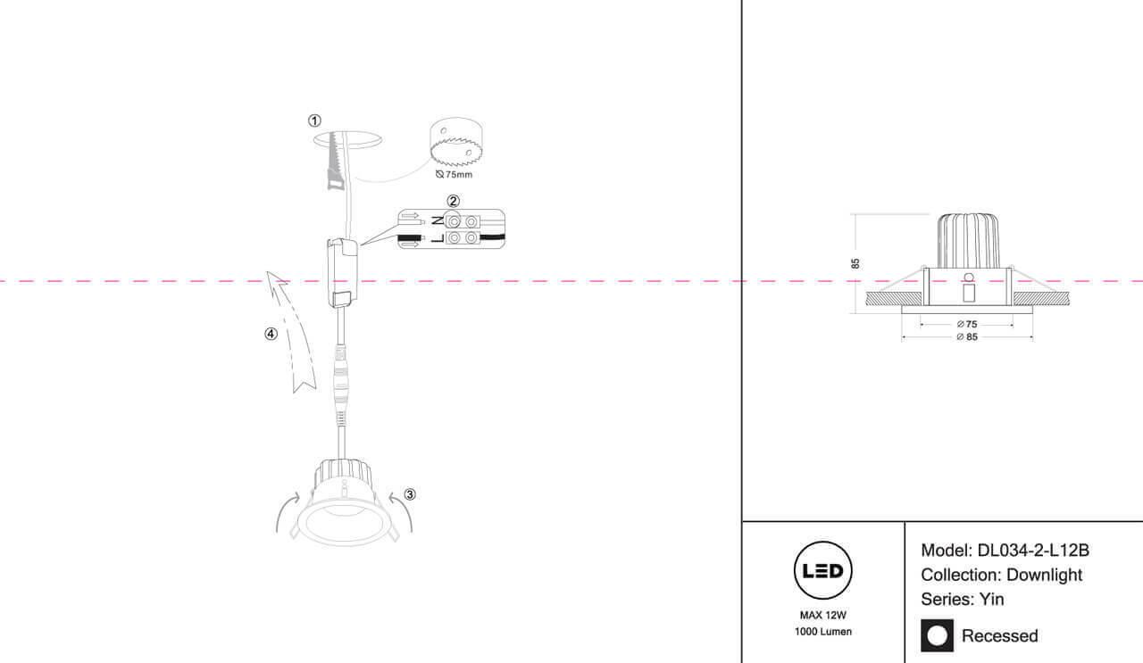 Картинка Встраиваемый светодиодный светильник Maytoni Yin DL034-2-L12B