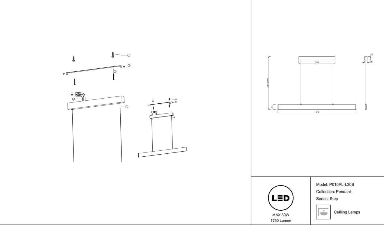 Картинка Подвесной светодиодный светильник Maytoni Step P010PL-L30B