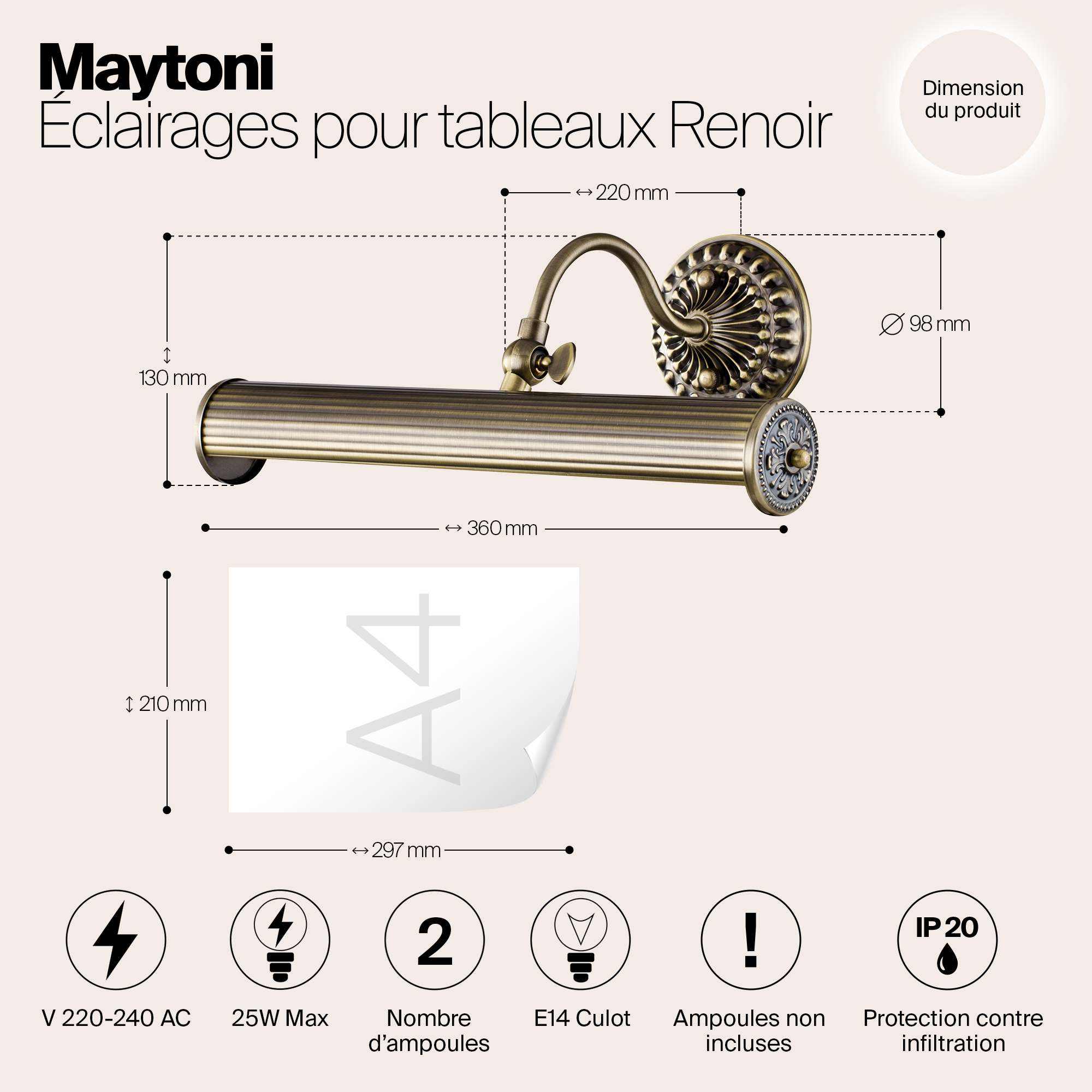 Картинка Подсветка для картин Maytoni Renoir PIC118-22-R