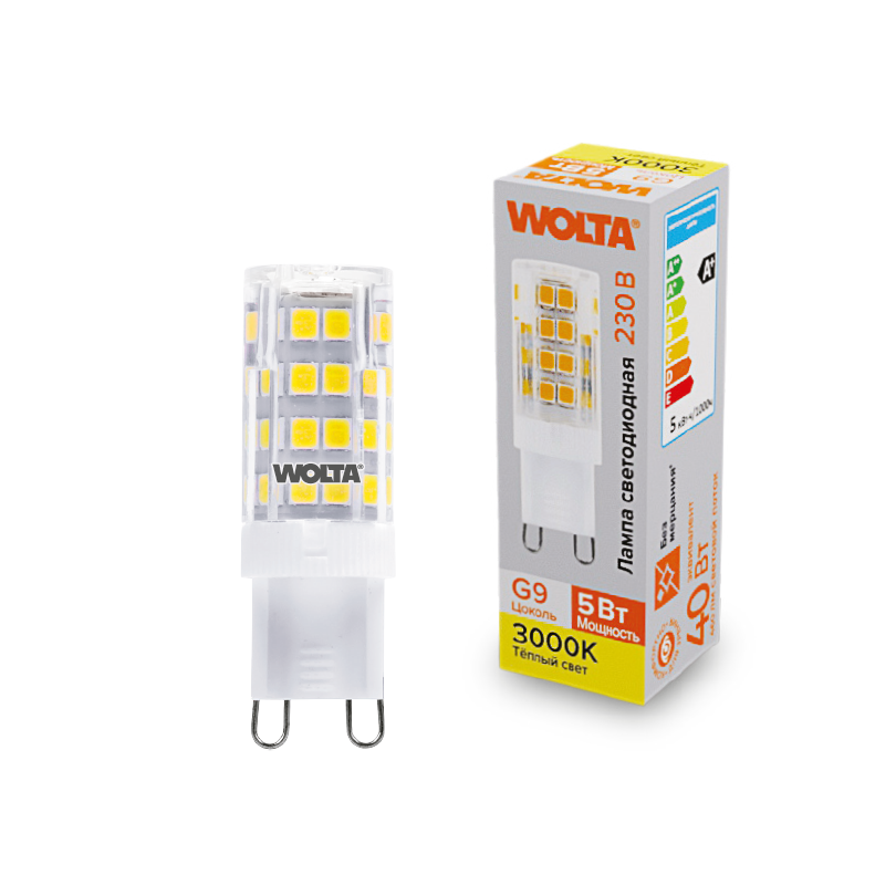 "Светодиодная лампа  WOLTA WSTD-JCD-5W3KG9-C (керамика) ""Капсульная"" JCD 5Вт 460лм 3000K G9 1/10/100/1000" купить в Алматы svet.kz