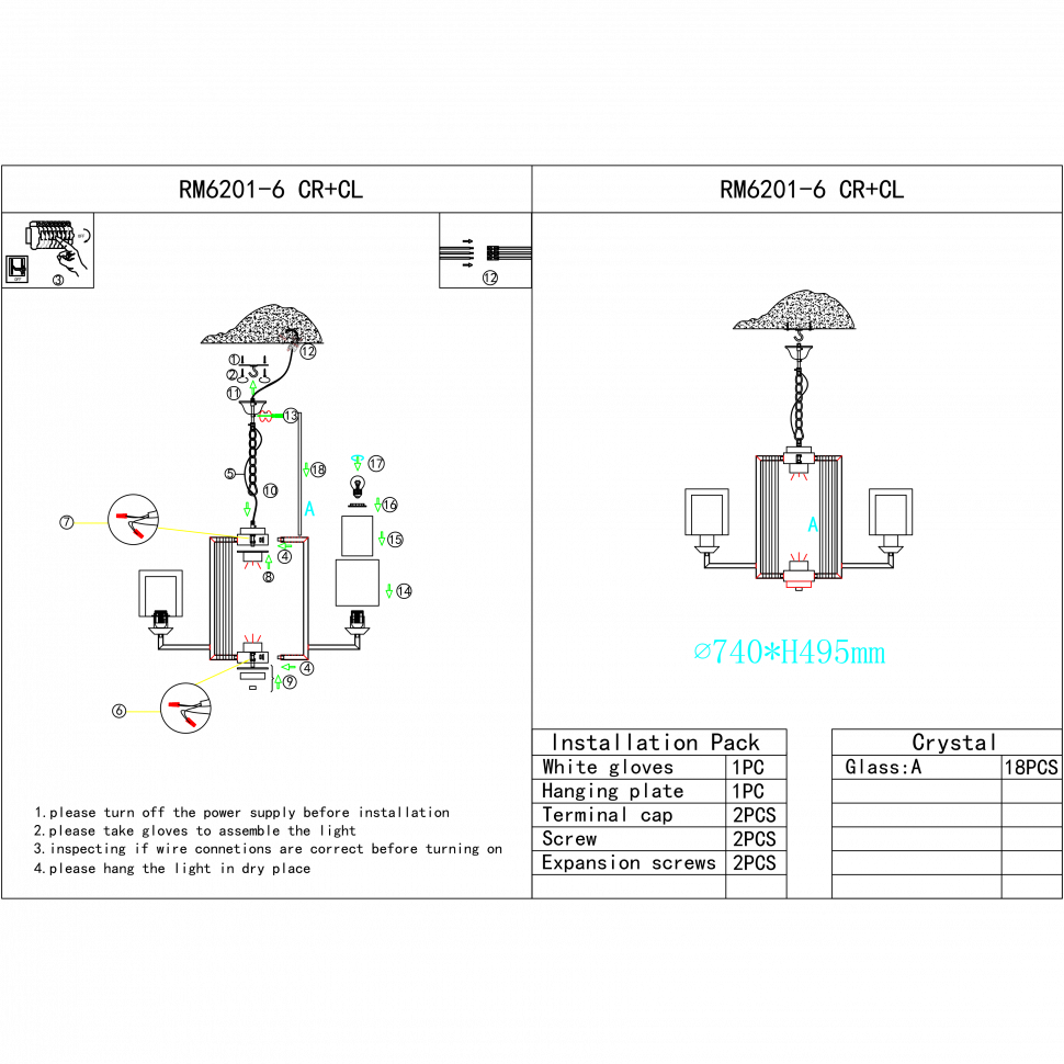 Картинка Подвесная люстра iLamp King RM6201-6 CR+CL