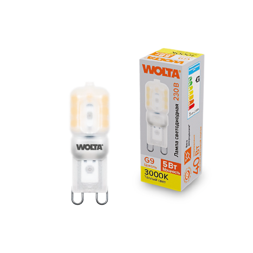 "Светодиодная лампа  WOLTA WSTD-JCD-5W3KG9-P (пластик) ""Капсульная"" JCD 5Вт 460лм 3000K G9 матовая 1/10/100/1000" купить в Алматы svet.kz
