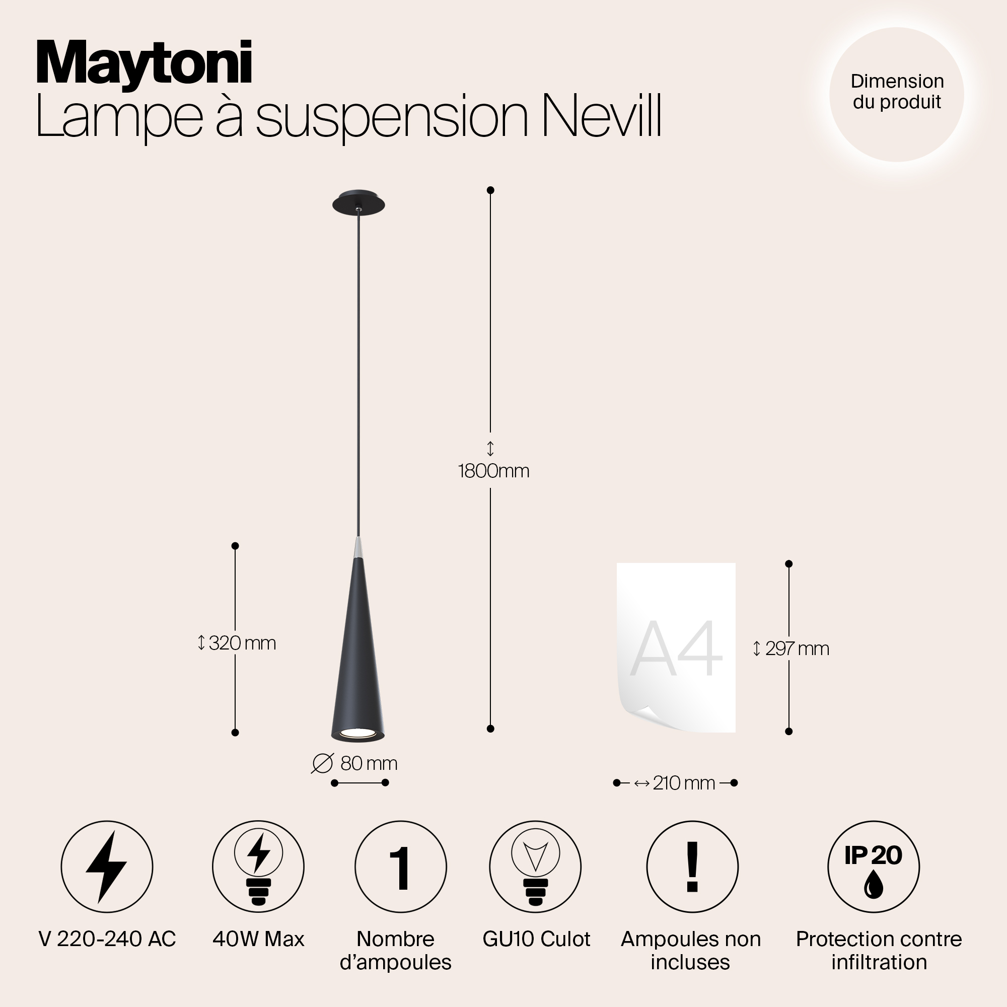 Картинка Подвесной светильник Maytoni Nevill P318PL-01B