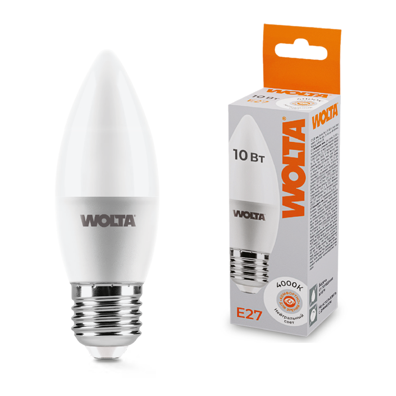 Картинка Лампа LED WOLTA C37 10Вт 825лм Е27 4000К