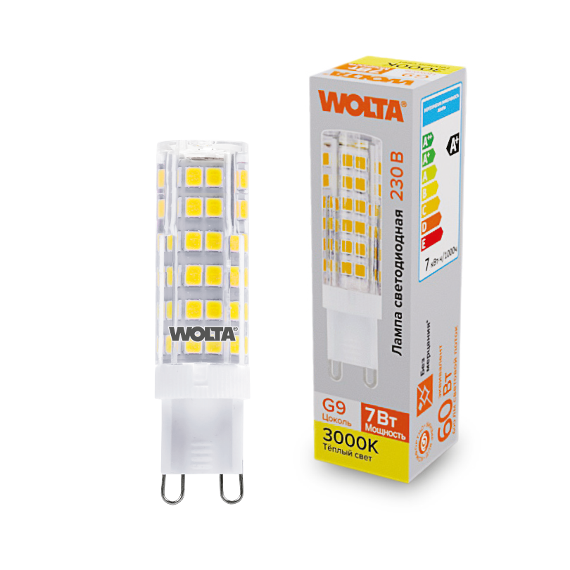 "Светодиодная лампа  WOLTA WSTD-JCD-7W3KG9-C (керамика) ""Капсульная"" JCD 7Вт 600лм 3000K G9 1/10/100/1000" купить в Алматы svet.kz