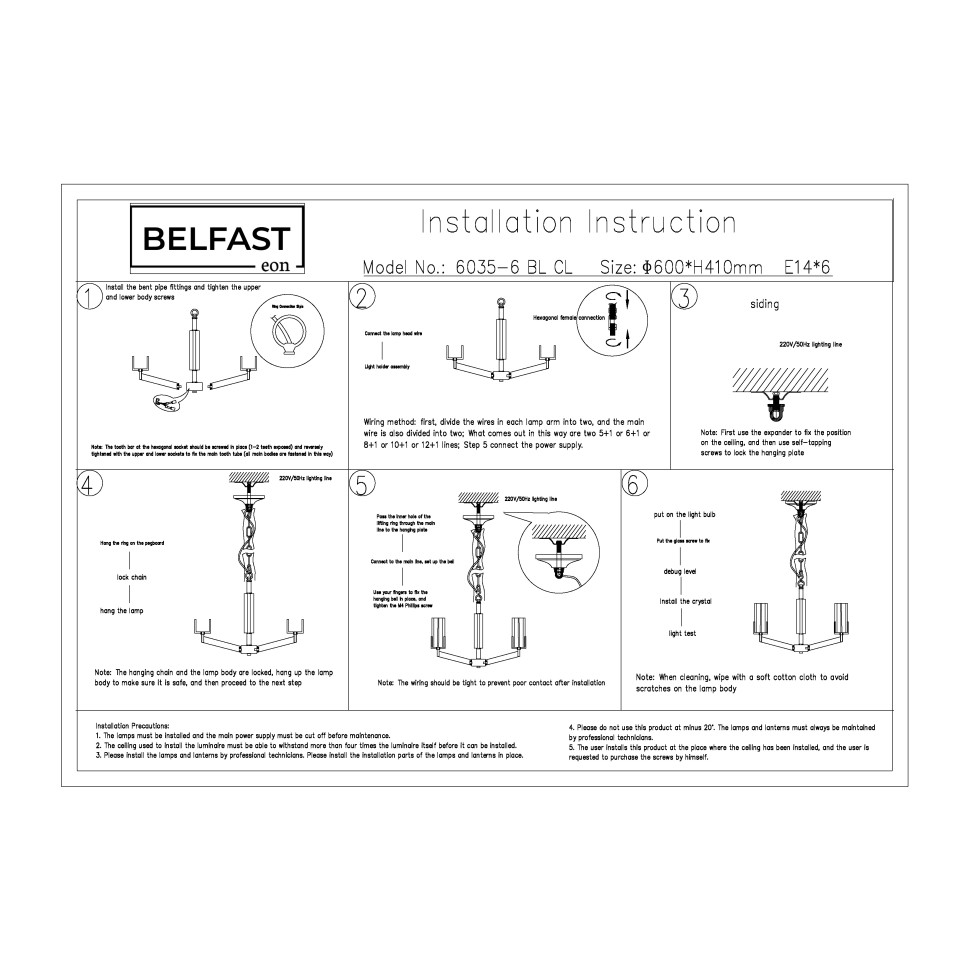 Картинка Подвесная люстра Belfast Malone 6035-6 BL CL
