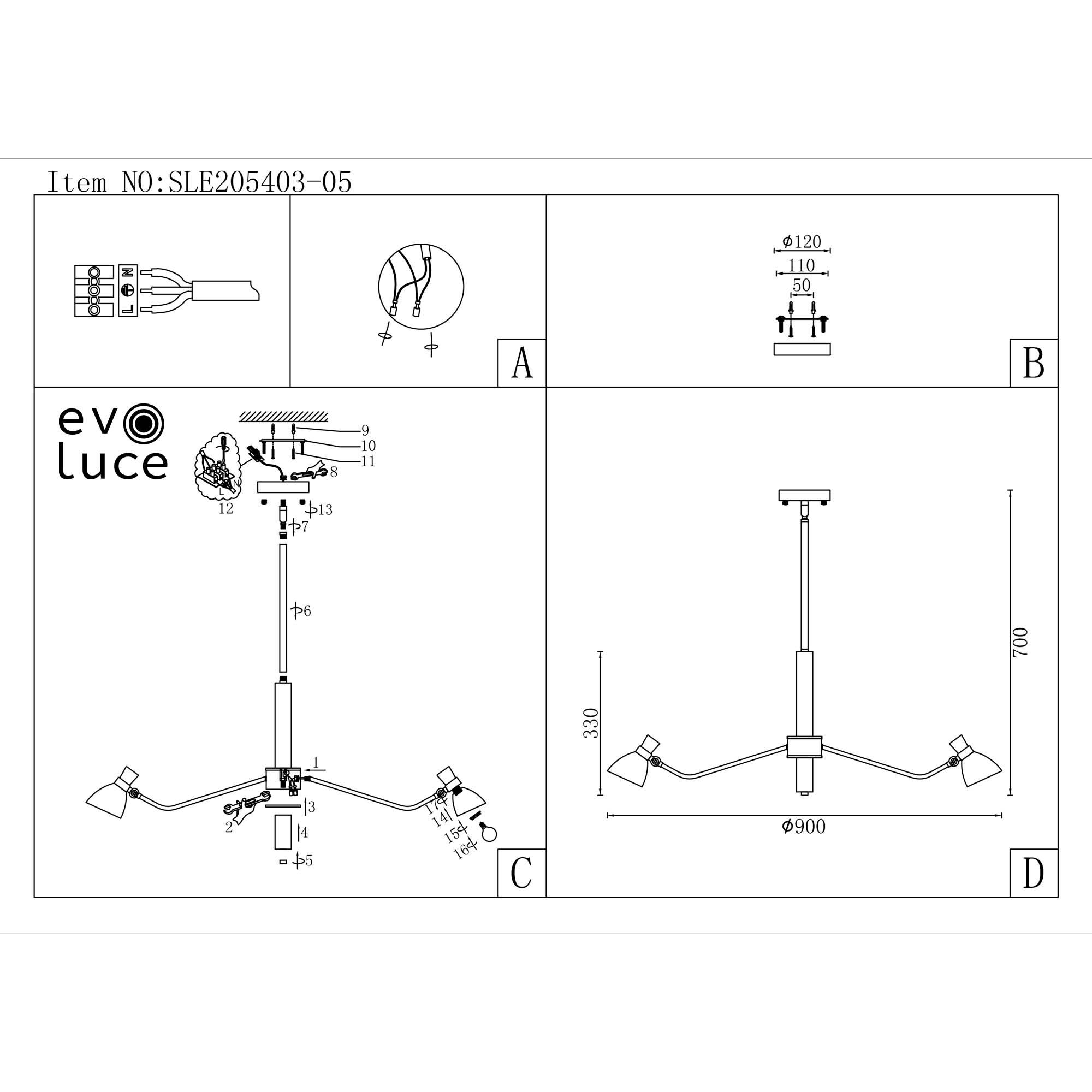 Картинка Подвесная люстра Evoluce Lita SLE205403-05