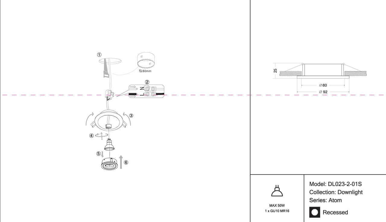 Картинка Встраиваемый светильник Maytoni Atom DL023-2-01S
