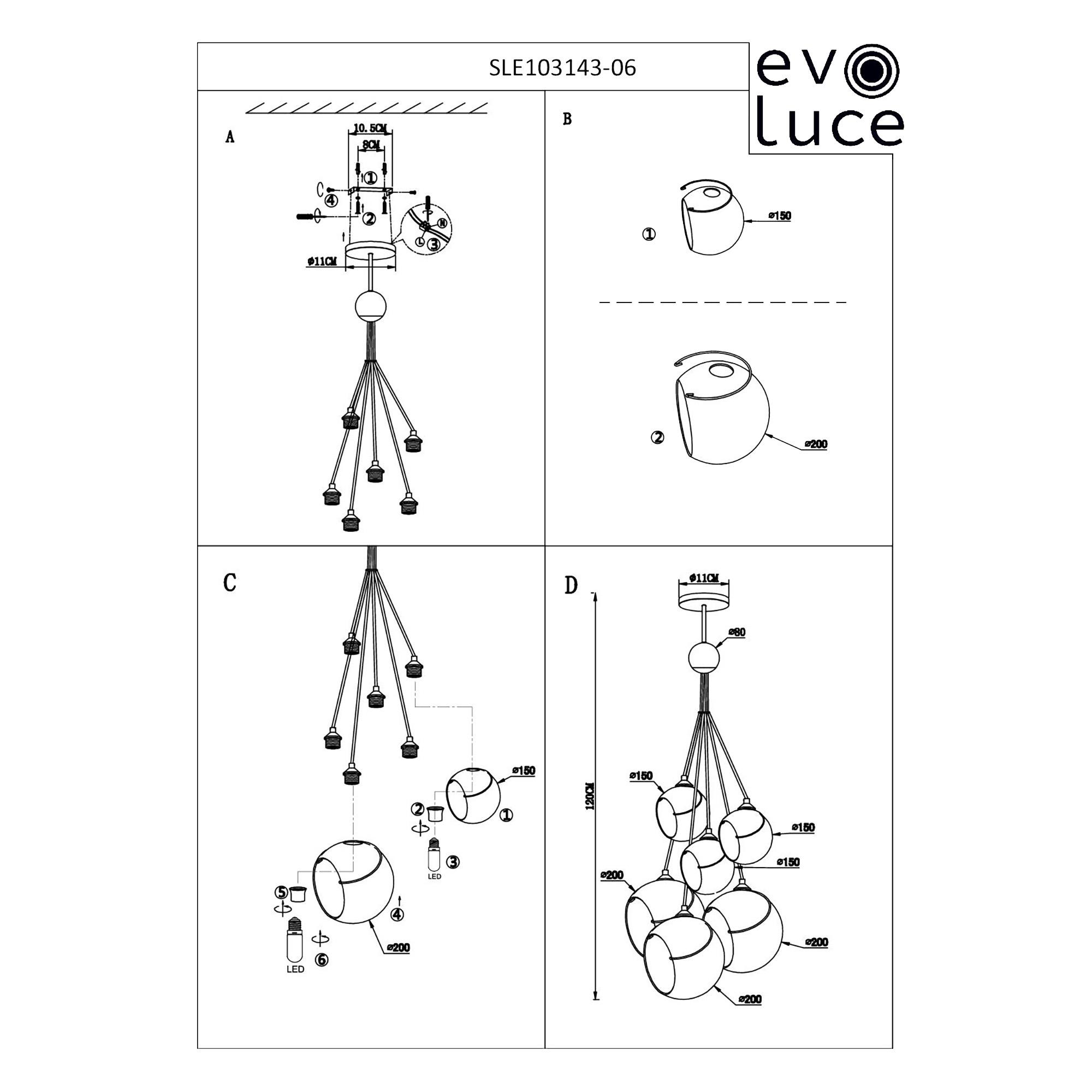Картинка Светильник подвесной Черный/Белый E27 6*60W SATTURO