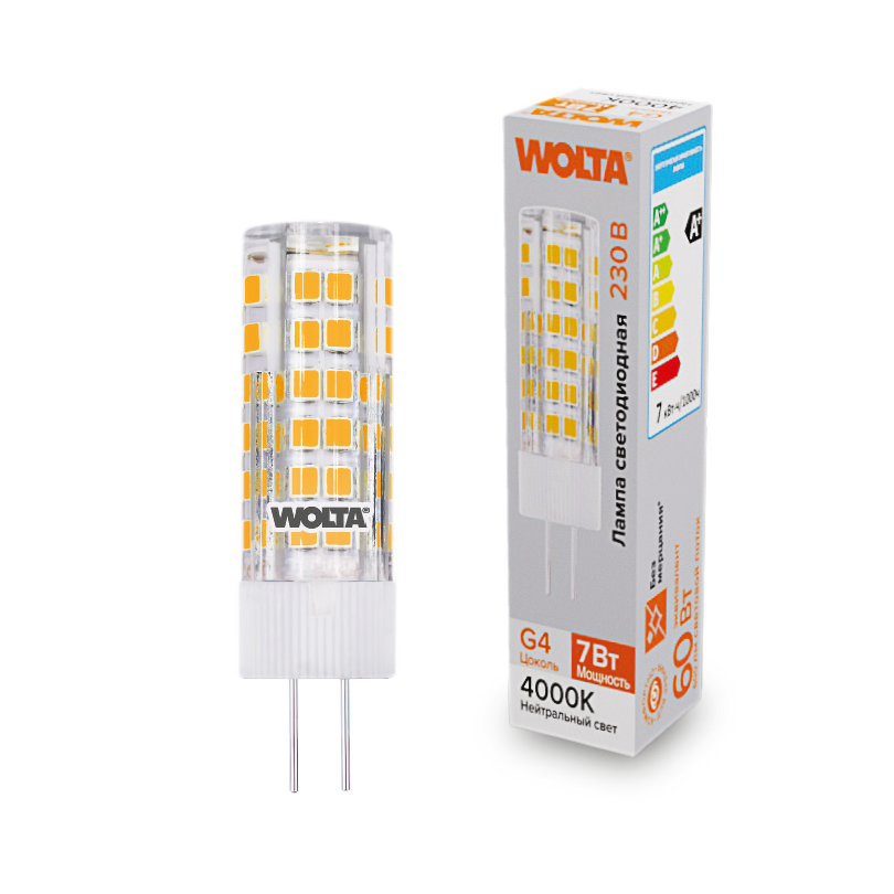 "Светодиодная лампа  WOLTA WSTD-JC-220V7W4KG4-C  (керамика) ""Капсульная"" JC 7Вт 600лм 4000K G4 1/10/100/1000" купить в Алматы svet.kz