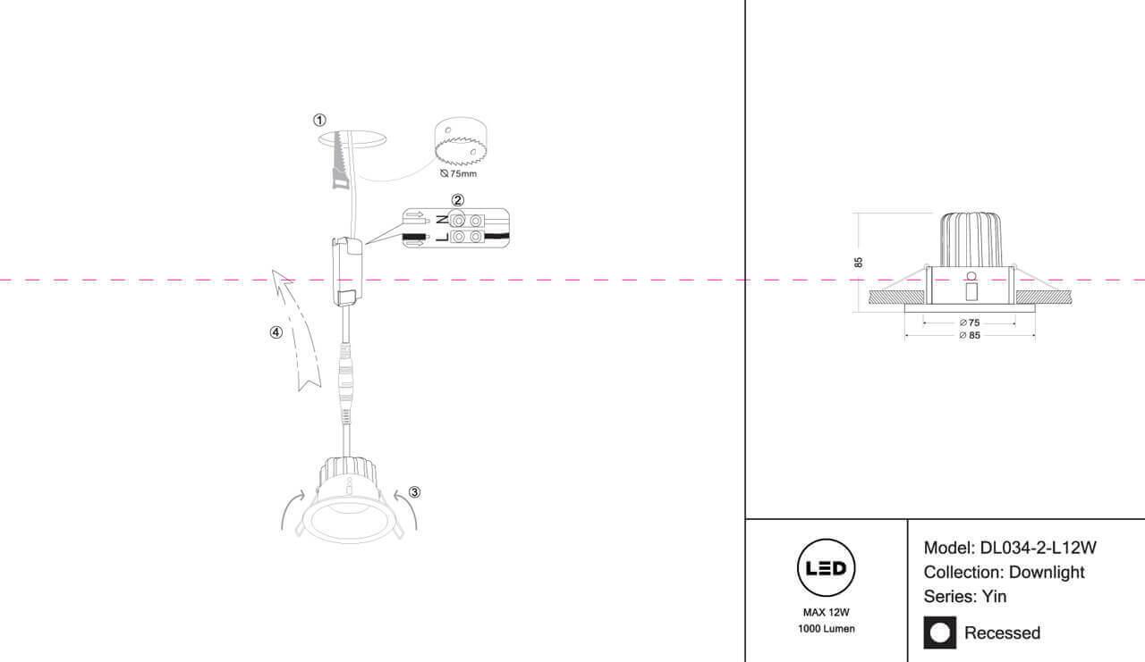 Картинка Встраиваемый светодиодный светильник Maytoni Yin DL034-2-L12W