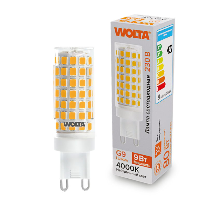 "Светодиодная лампа  WOLTA WSTD-JCD-9W4KG9-C (керамика) ""Капсульная"" JCD 9Вт 800лм 4000K G9 1/10/100/1000" купить в Алматы svet.kz