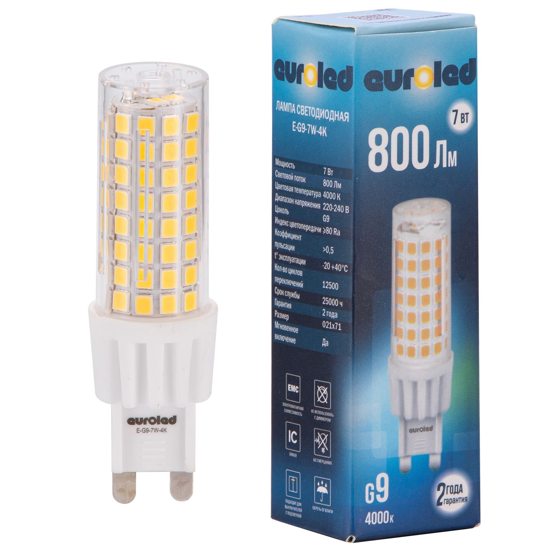 Картинка Лампа светодиодная Euroled E-G9-7W-4K