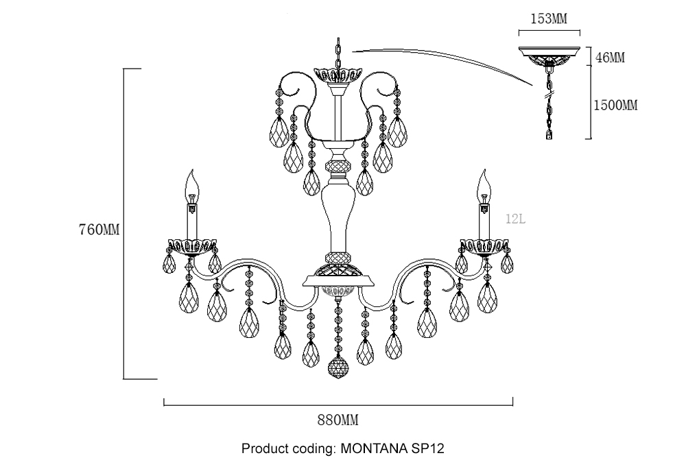 Картинка Люстра Crystal Lux MONTANA SP12 Crystal Lux 2510/312