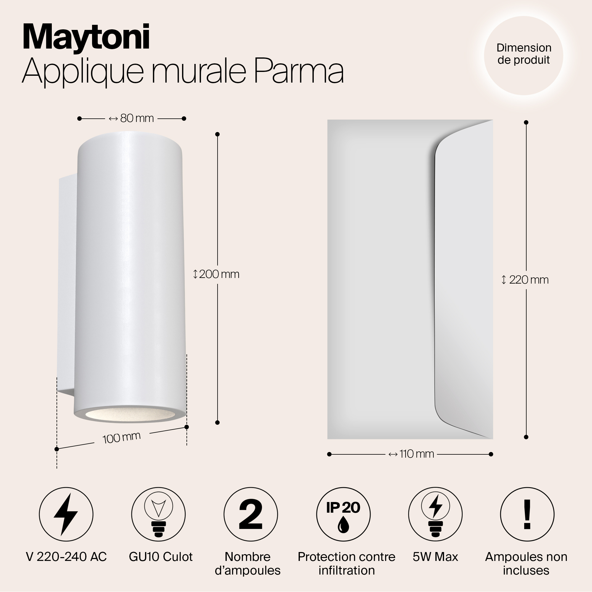 Картинка Светильник настенный Maytoni Parma C191-WL-02-W