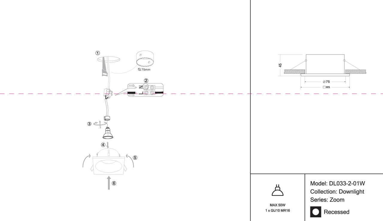 Картинка Встраиваемый светильник Maytoni Zoom DL033-2-01W
