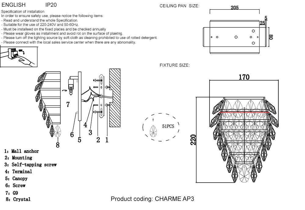 Картинка Бра Crystal Lux CHARME AP3 CHROME/TRANSPARENT Crystal Lux 1373/403