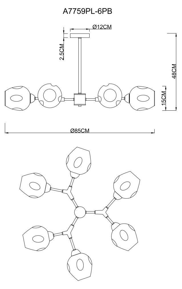 Картинка Потолочная люстра Arte Lamp Yuka Smoky A7759PL-6PB